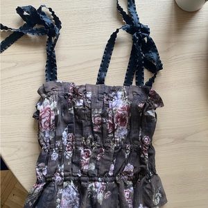 Brock x H & M roughed floral top with ribbon straps